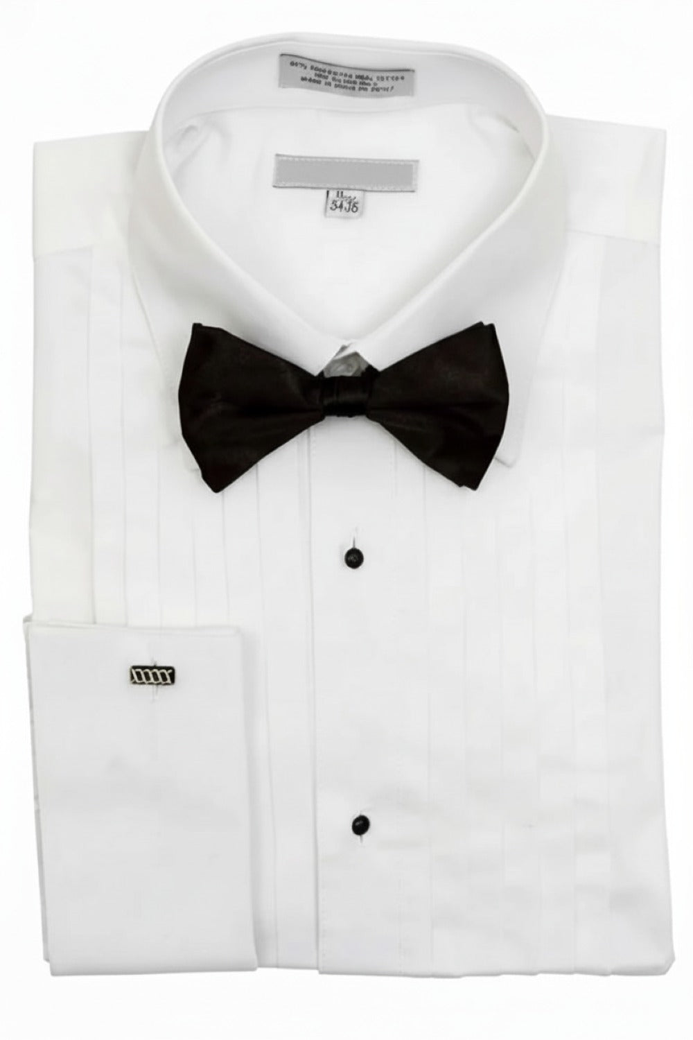 White Regular Fit Pointed Collar Half-Inch Pleated Tuxedo Shirt with Bow Tie