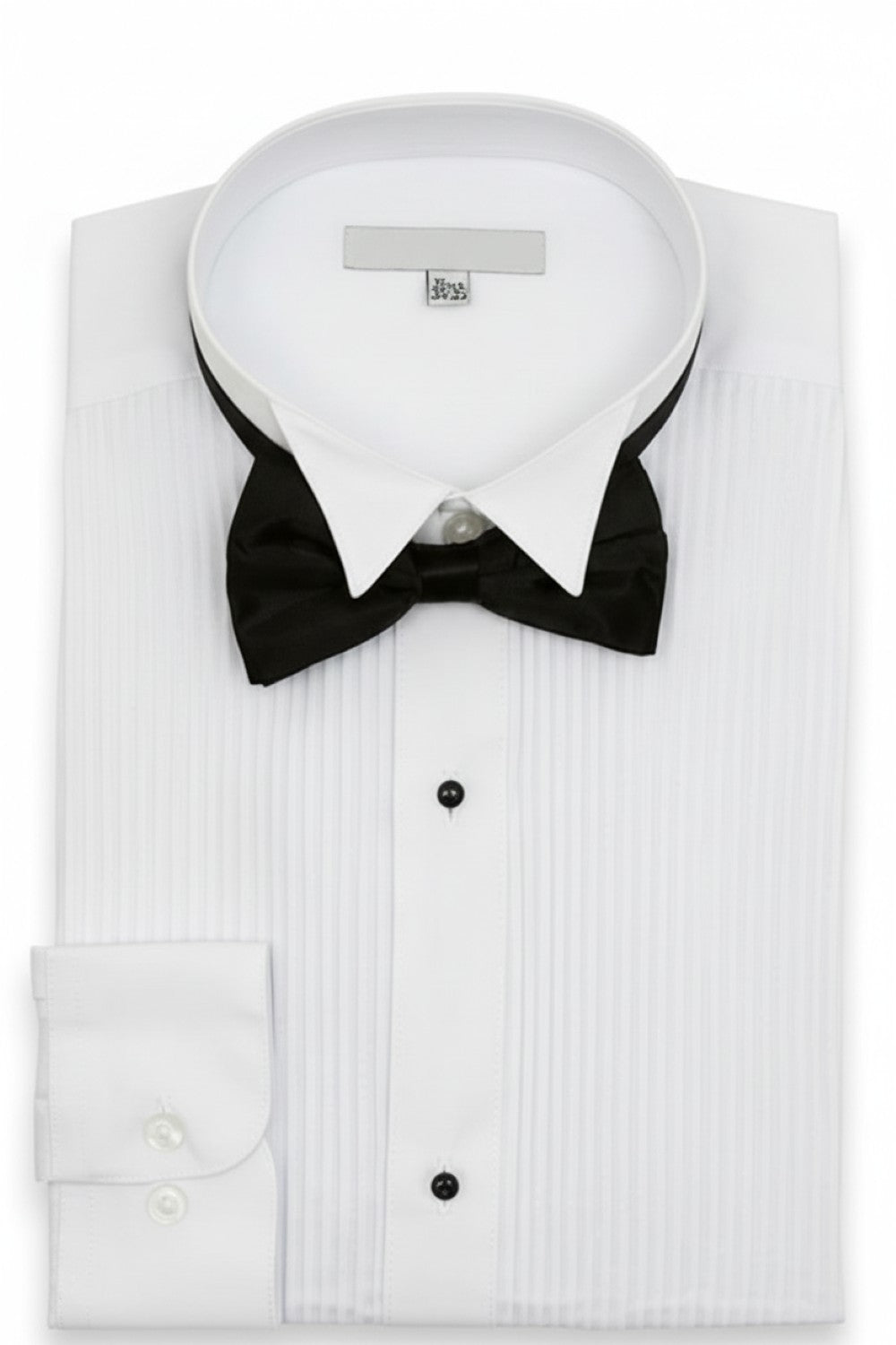 White Regular Fit Wingtip Collar Pin Pleated Tuxedo Shirt with Bow Tie