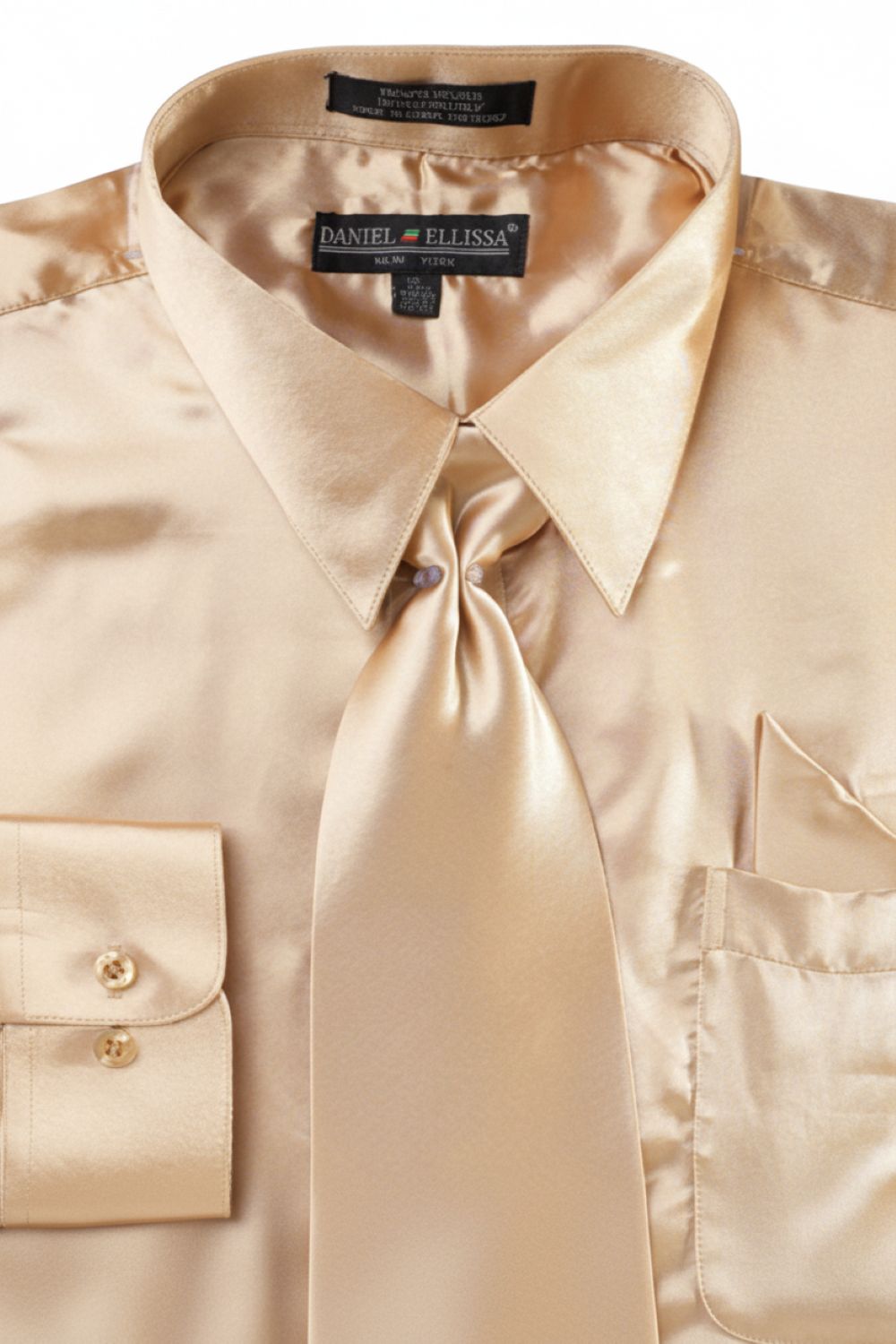 Satin Dress Shirt Convertible Cuff Regular Fit in Taupe With Tie And Pocket Square