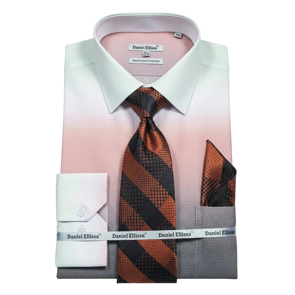 Men's Beige Multi Color Printed Dress Shirt Set with Convertible Cuff 18½ 36/37 / Beige