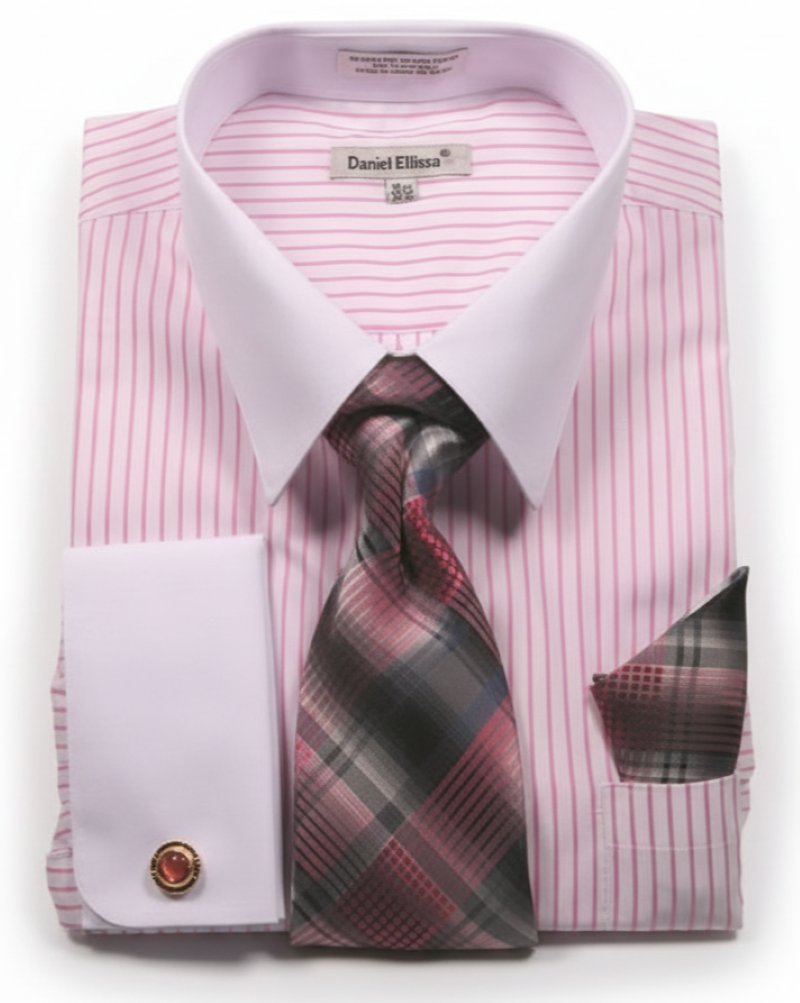 Pink Stripe French Cuff Dress Shirt Set
