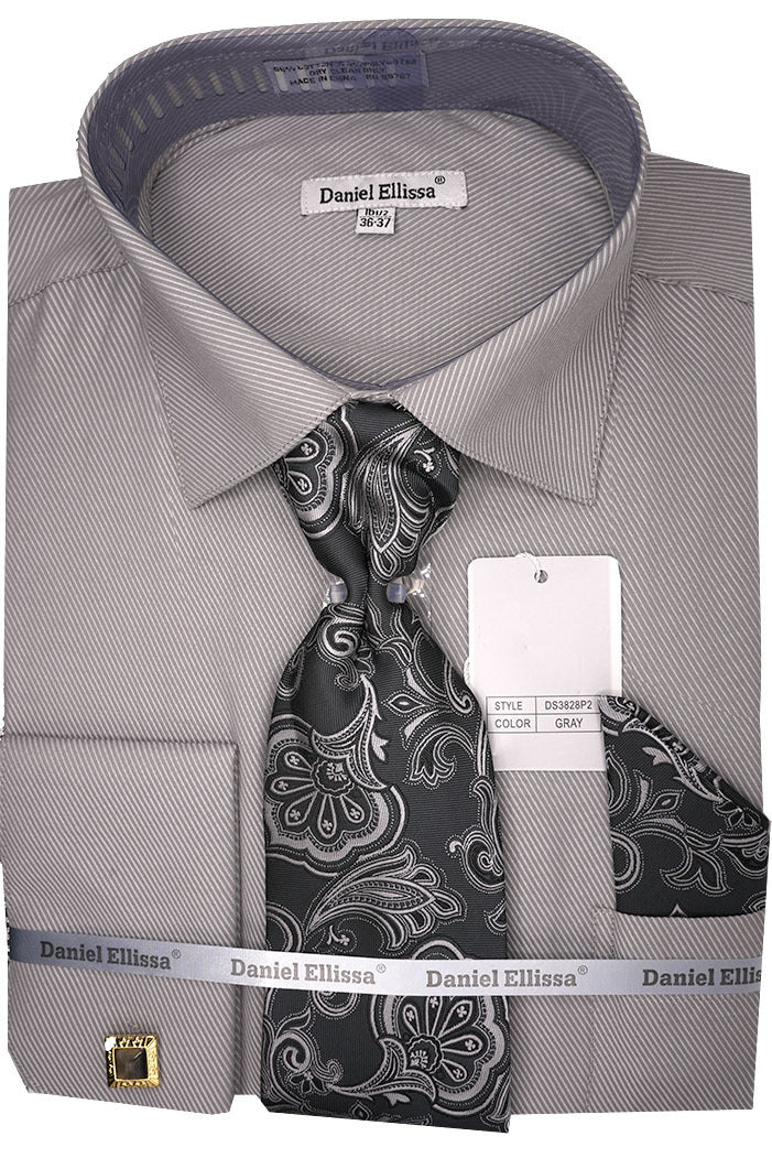 Men's Gray Pin Striped Dress Shirt Set with Tie and Handkerchief 16 34/35 / Gray Men's Gray Pin Striped Dress Shirt Set with Tie and Handkerchief 16 34/35 / Gray