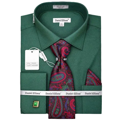 Regular Fit Pinstripe Dress Shirt Set - Hunter Green