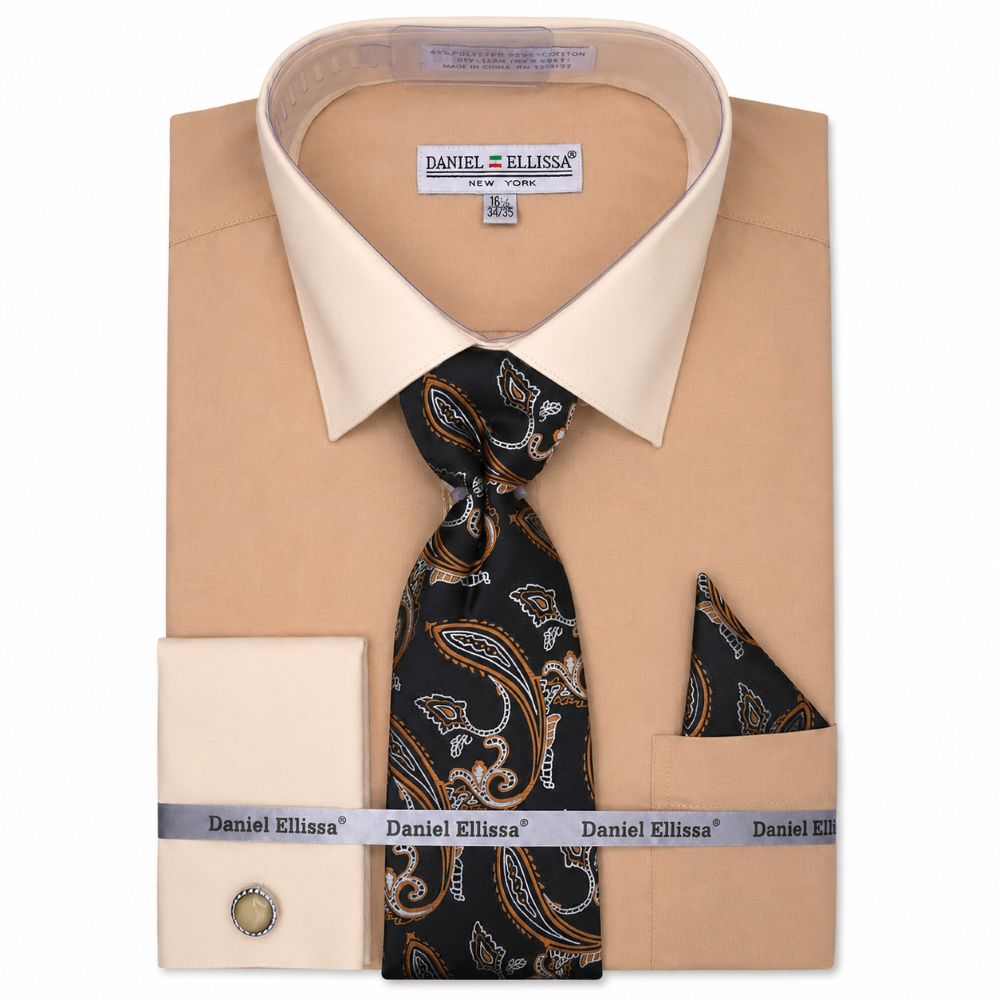 mens dress shirt beige Men's French Cuff Set with Tie and Handkerchief 17½ 34/35 / Beige Dress it up with Mess Dress Women's Dress Size:m-dd plp-52162