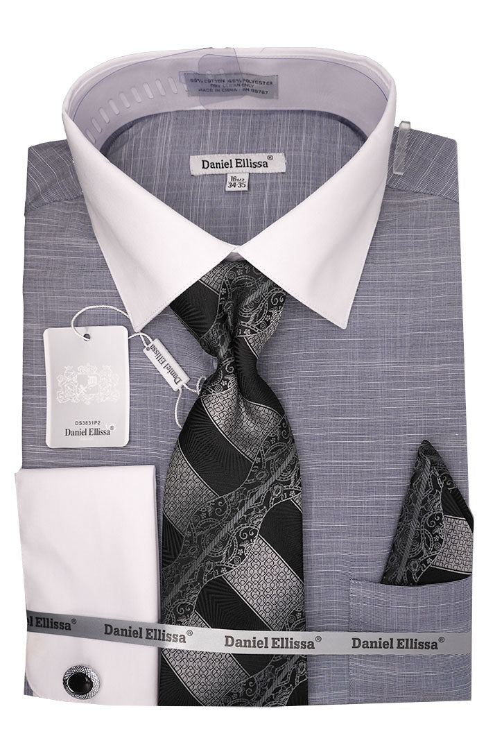 Men's Black Dress Shirt Set with Tie and Handkerchief 17½ 34/35 / Black Men's Black Dress Shirt Set with Tie and Handkerchief 17½ 34/35 / Black