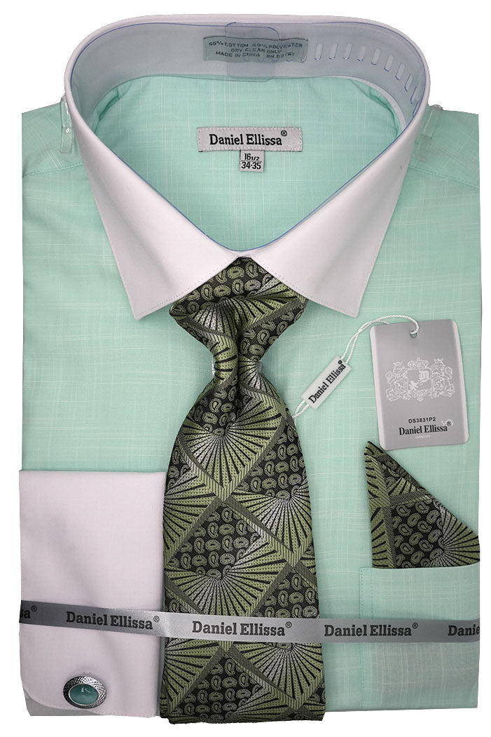 Men's Mint Dress Shirt Set with Tie and Handkerchief 17 34/35 / Mint Men's Mint Dress Shirt Set with Tie and Handkerchief 17 34/35 / Mint