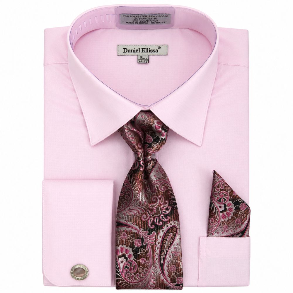 Regular Fit Jacquard French Cuff Dress Shirt Set - Pink