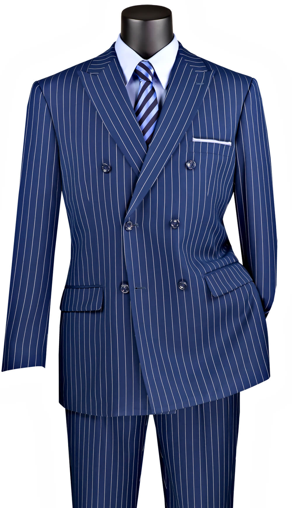Blue Regular Fit 2 Piece Pinstripe Double Breasted Suit With Flexible Elastic Waistband