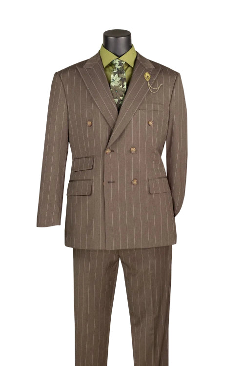 Brown regular fit 2 piece men's pinstripe double breasted suit