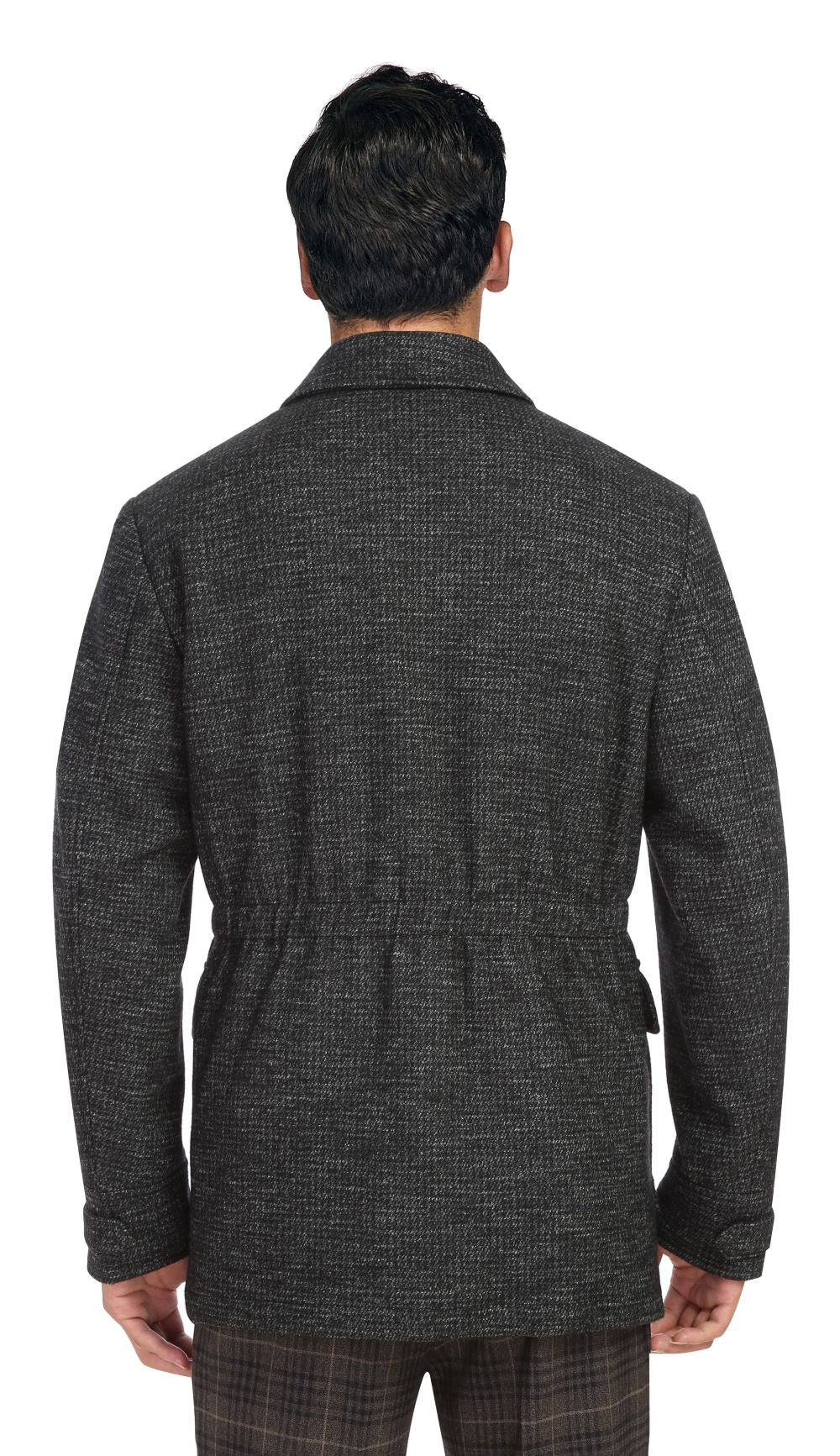 Renoir men's charcoal slim fit wool blend short coat, front view.