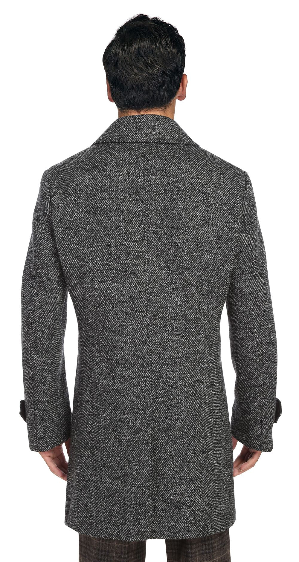 Luxurious Renoir gray slim fit wool blend long overcoat on a man, perfect for sophisticated layering.