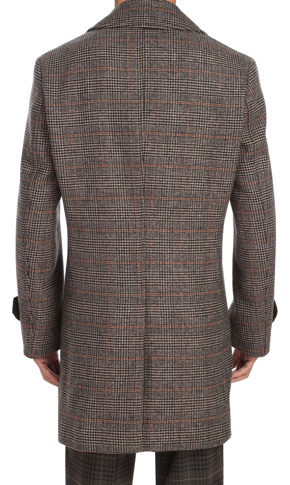 Man in a luxurious brown slim fit wool blend long overcoat. Elegant outerwear, perfect for refined, timeless style.