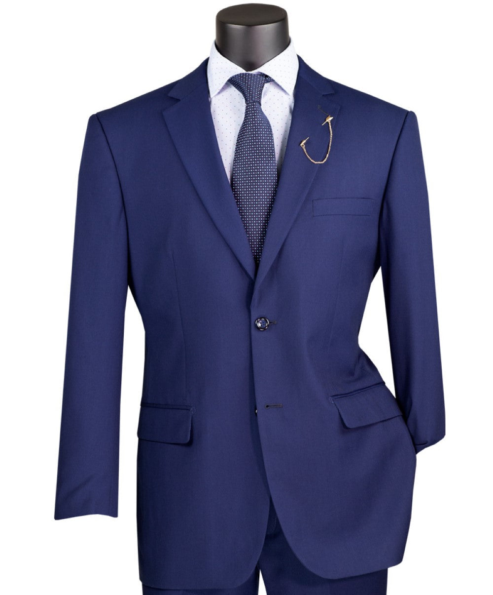 Close-up of Vinci Nola Patriot Blue regular fit suit, showcasing jacket, tie, and adjustable waistband pants.