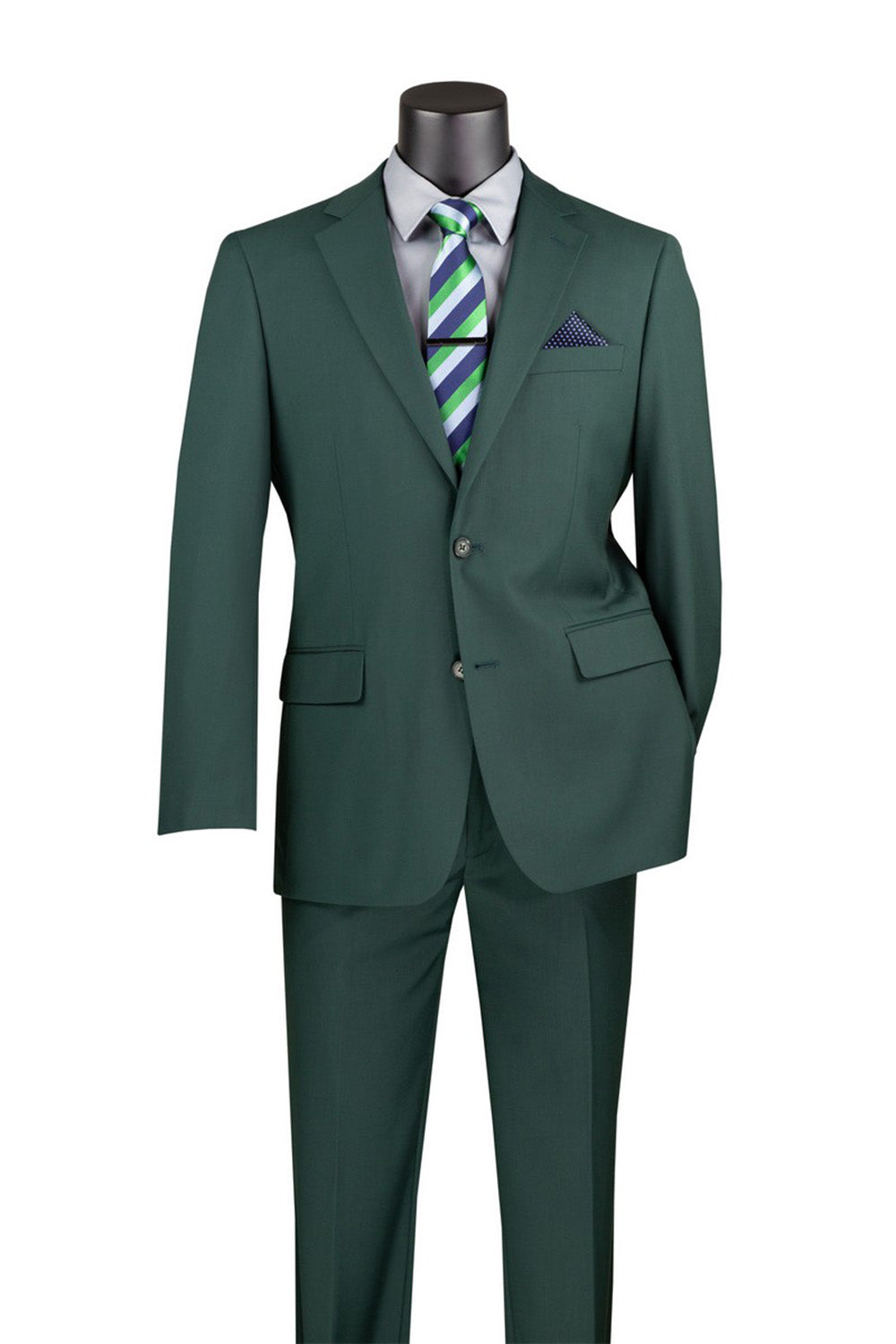 Nola Collection - Hunter Green Regular Fit 2 Piece Suit Flat Front Pants with 2″ Elastic Waist Band