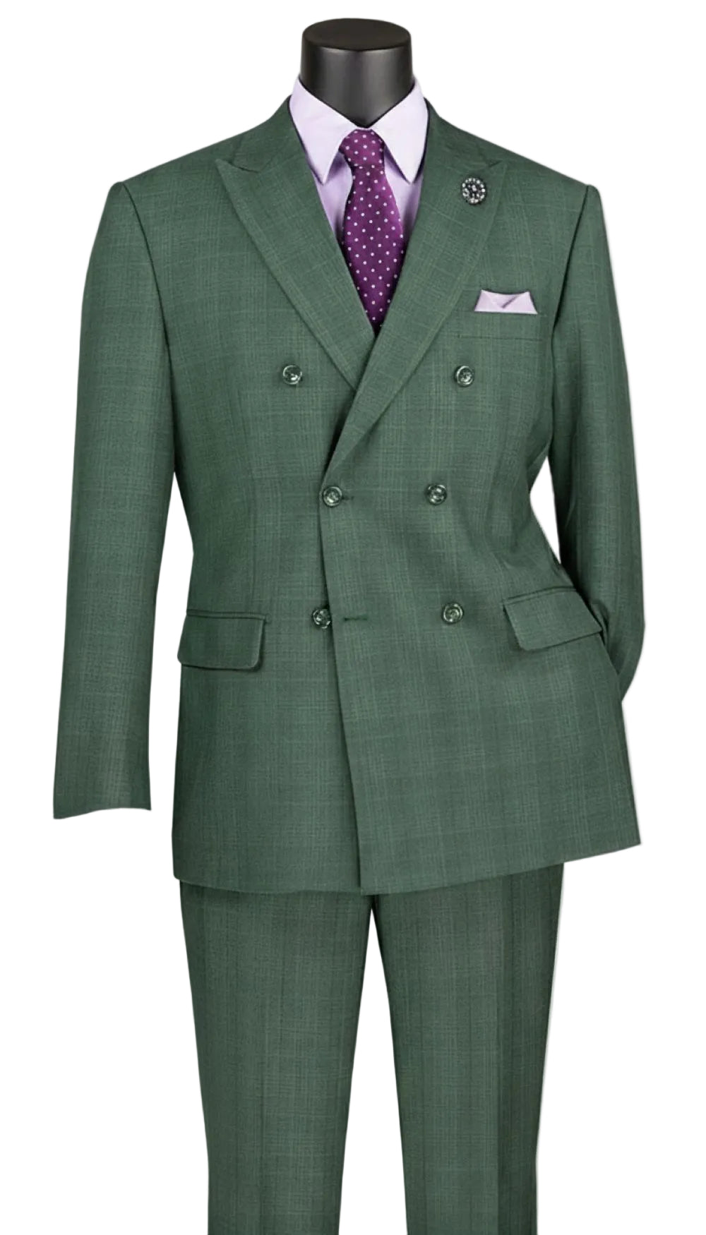 Vinci Forest Green Glen Plaid regular fit dress suit jacket, 2-piece, with tie, collar, buttons.