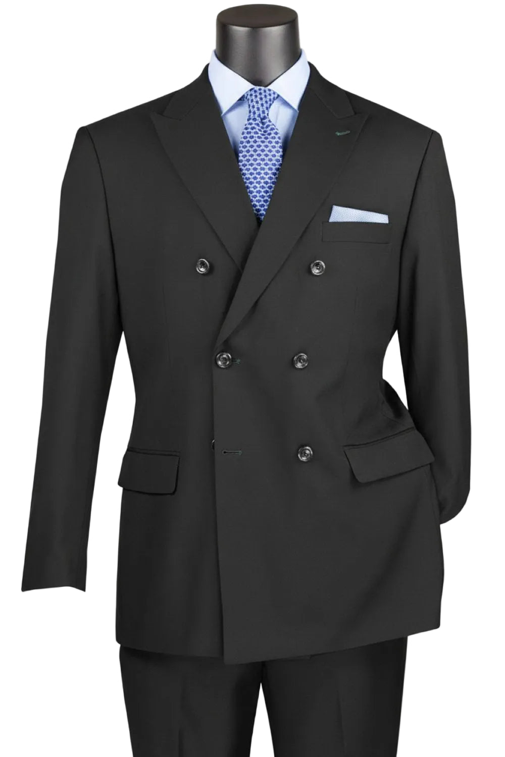 Ramses Collection - Black Regular Fit Double Breasted 2 Piece Suit with Adjustable Waistband Pants
