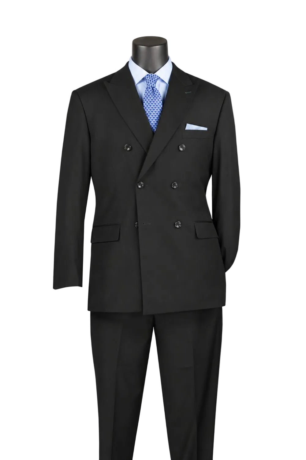 Ramses Collection - Black Regular Fit Double Breasted 2 Piece Suit with Adjustable Waistband Pants