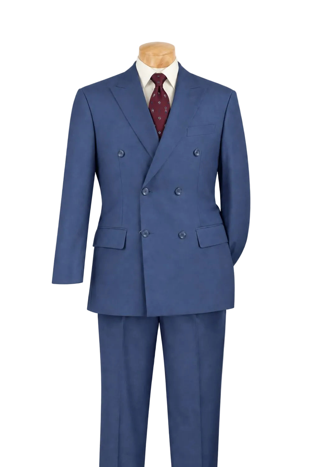 Ramses Collection - Blue Regular Fit Double Breasted 2 Piece Suit with Adjustable Waistband Pants