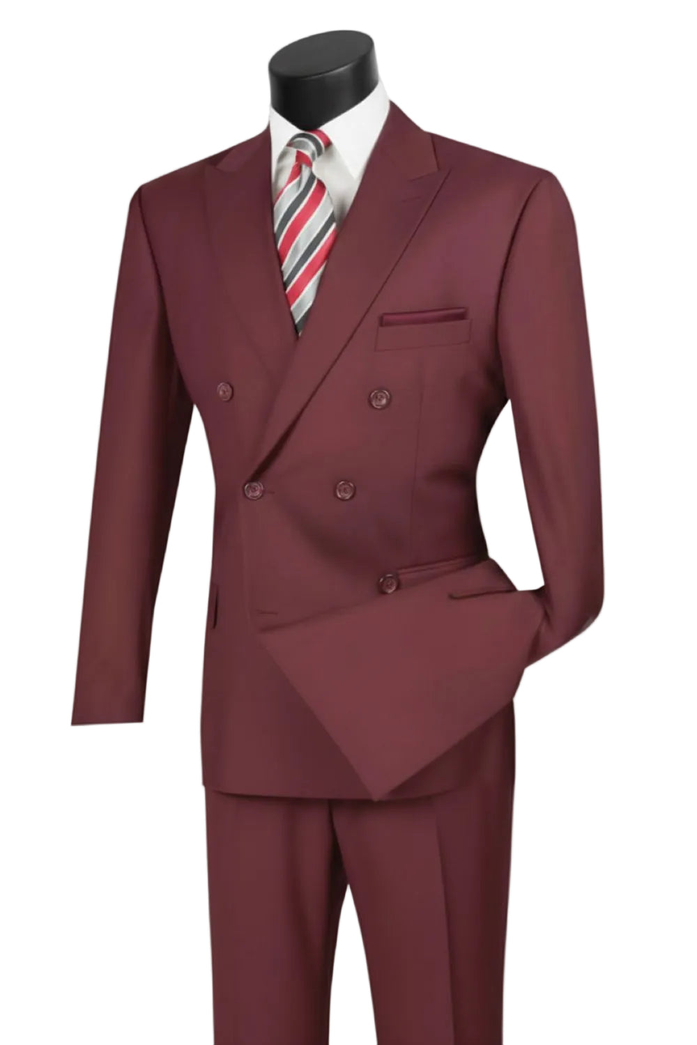 Ramses Collection - Burgundy Regular Fit Double Breasted 2 Piece Suit with Adjustable Waistband Pants