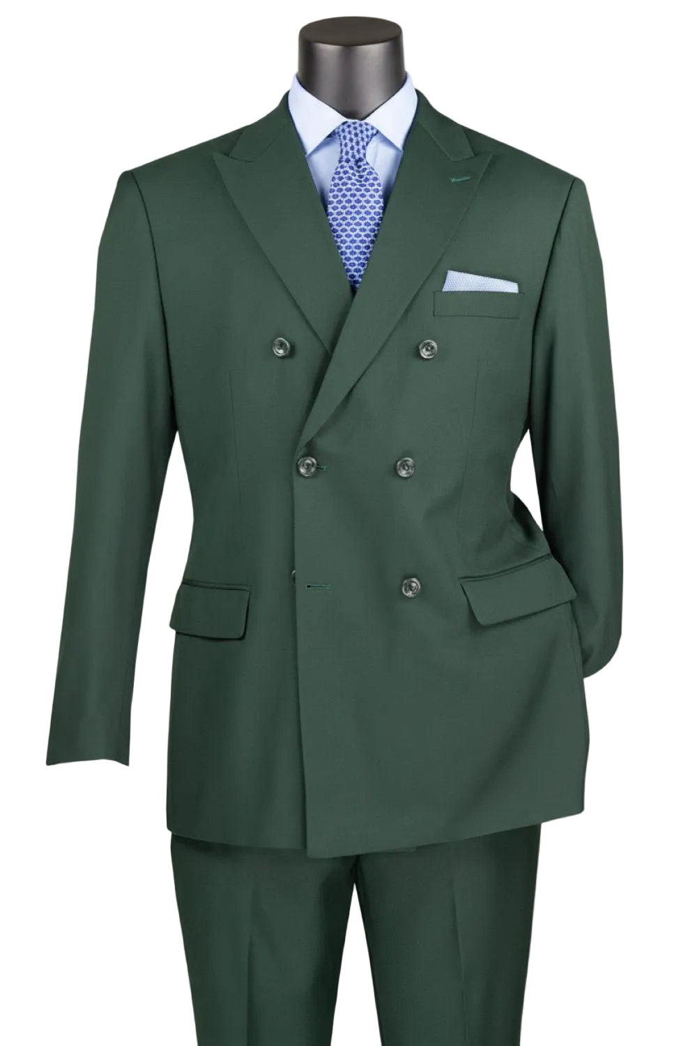 Ramses Collection - Hunter Green Regular Fit Double Breasted 2 Piece Suit with Adjustable Waistband Pants