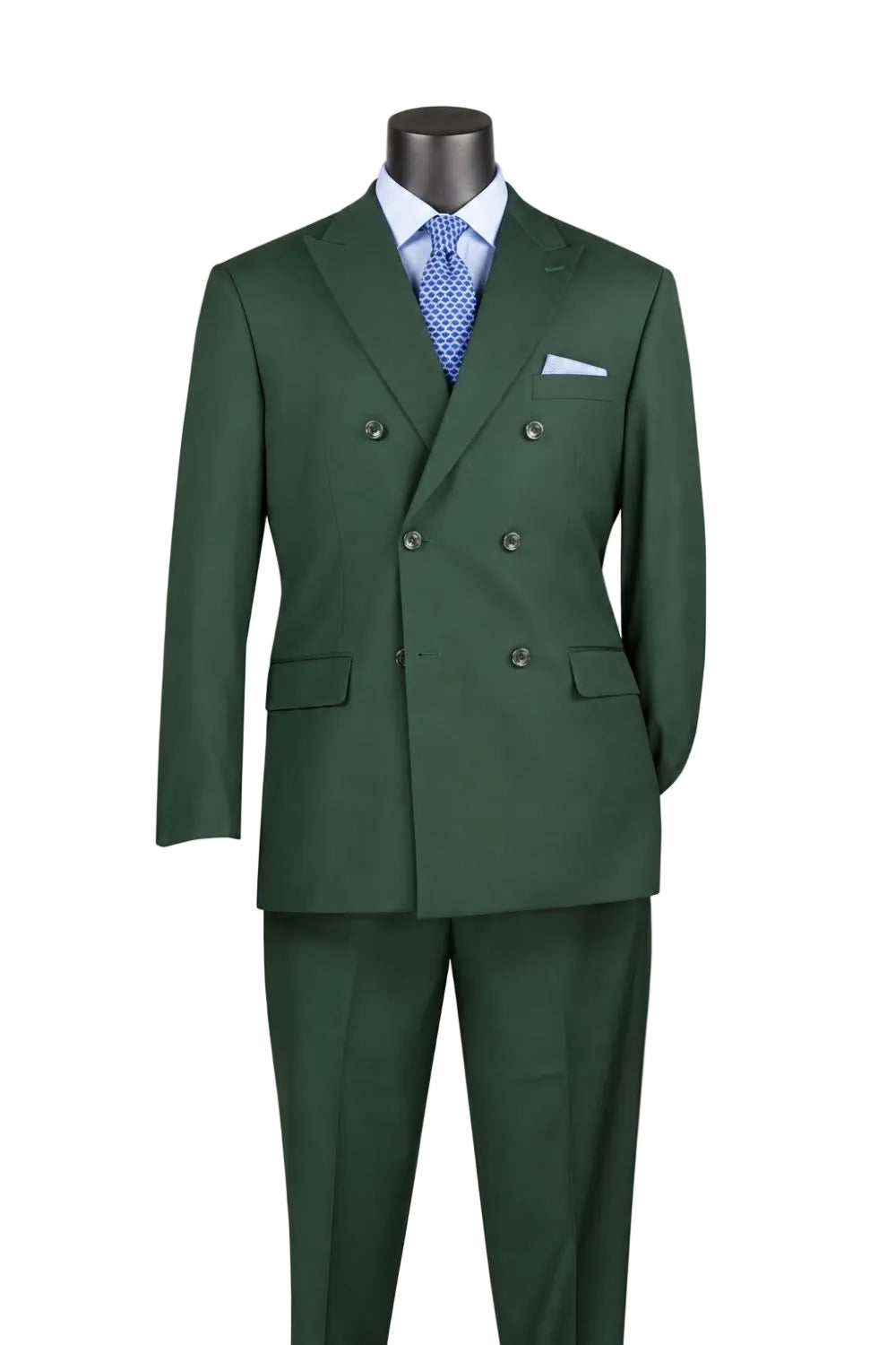 Ramses Collection - Hunter Green Regular Fit Double Breasted 2 Piece Suit with Adjustable Waistband Pants