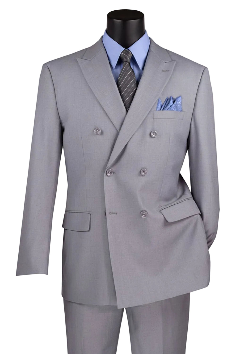 Ramses Collection - Light Gray Regular Fit Double Breasted 2 Piece Suit with Adjustable Waistband Pants