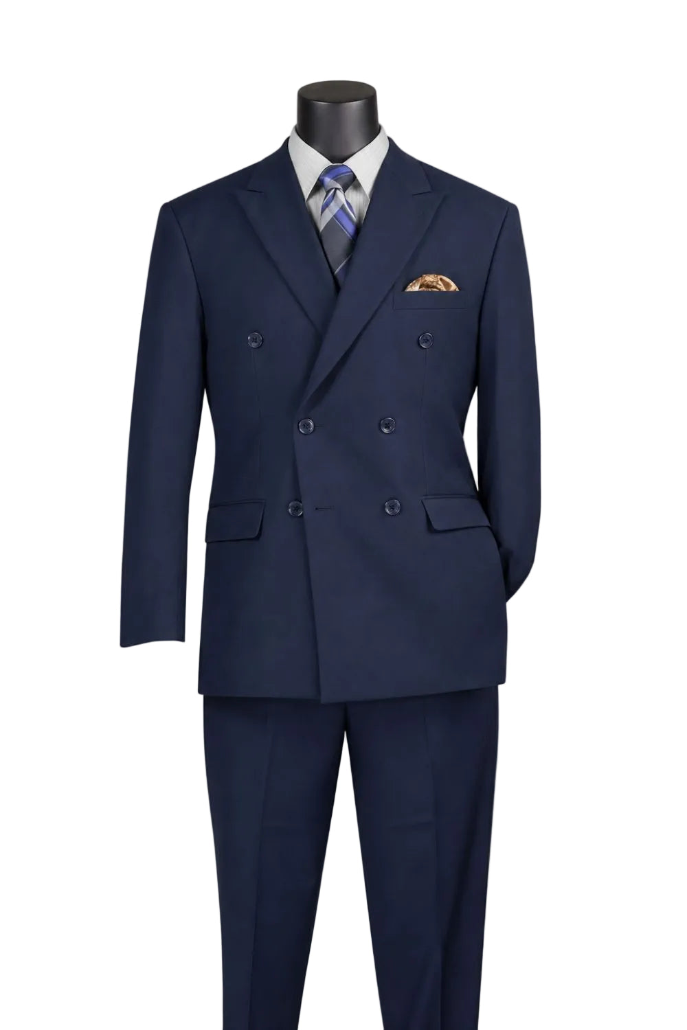 Ramses Collection - Navy Regular Fit Double Breasted 2 Piece Suit with Adjustable Waistband Pants