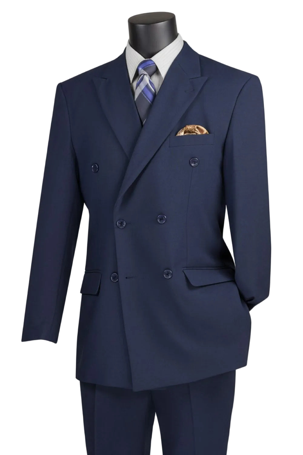 Ramses Collection - Navy Regular Fit Double Breasted 2 Piece Suit with Adjustable Waistband Pants