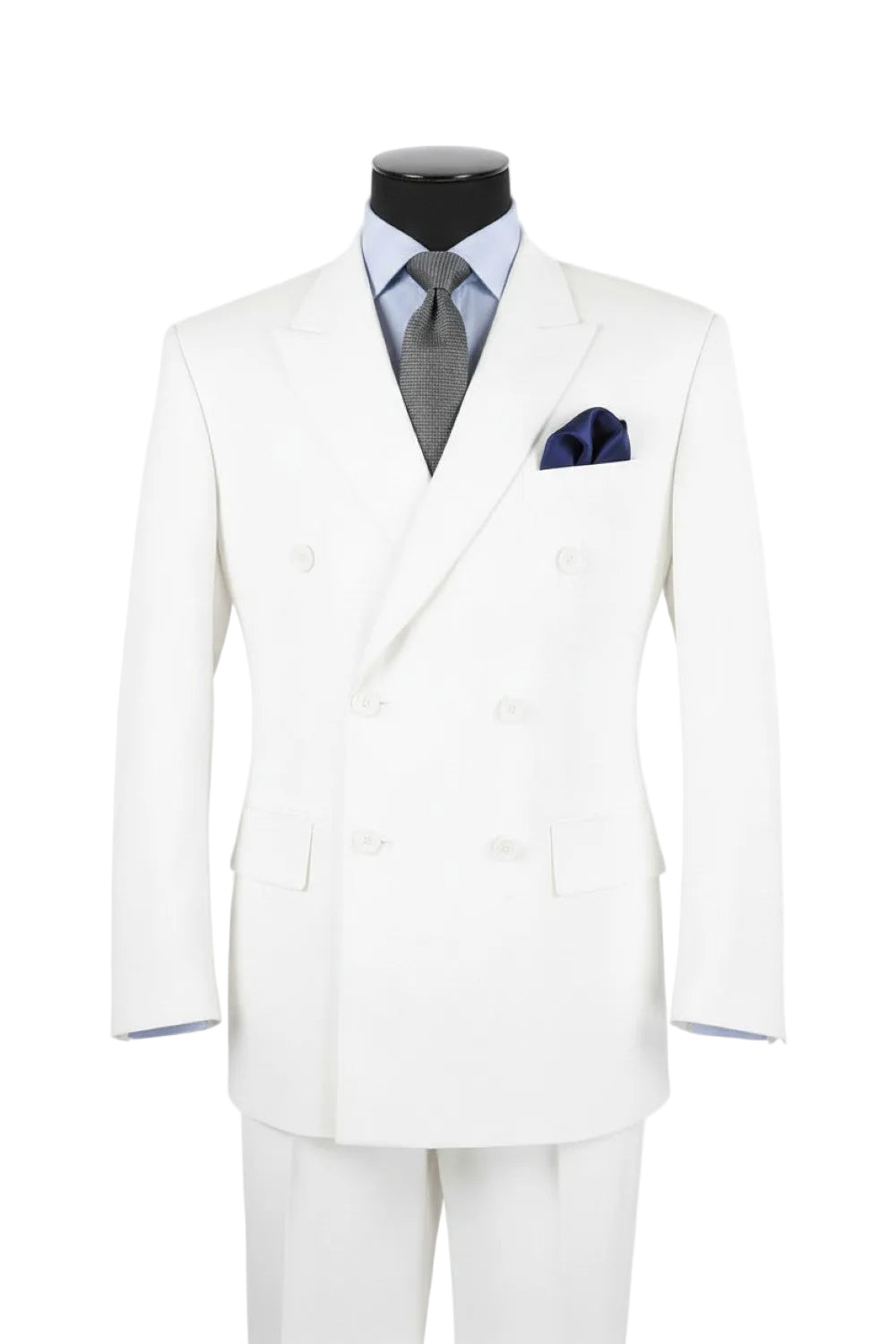 Ramses Collection - White Regular Fit Double Breasted 2 Piece Suit with Adjustable Waistband