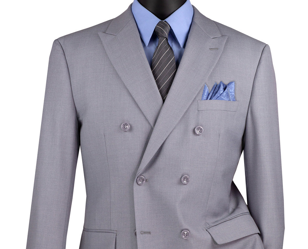 Ramses Collection - Light Gray Regular Fit Double Breasted 2 Piece Suit with Adjustable Waistband Pants