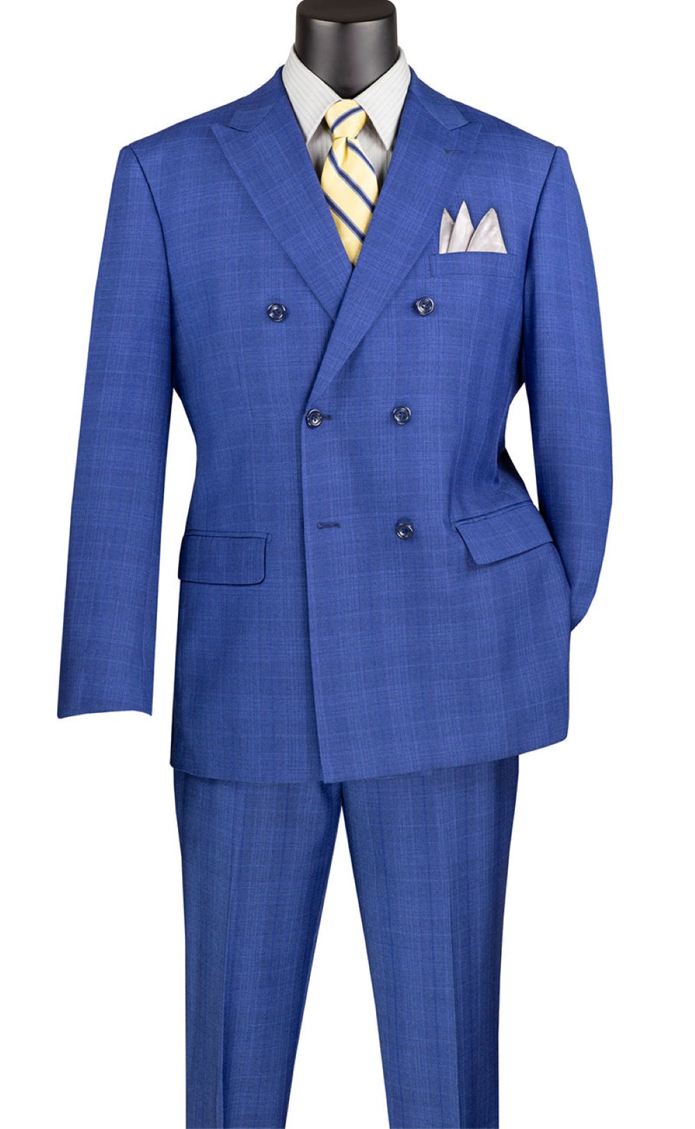 Alexander Collection - Men's Regular Fit Blue Double Breasted 2 Piece Suit with Adjustable Waistband Pants