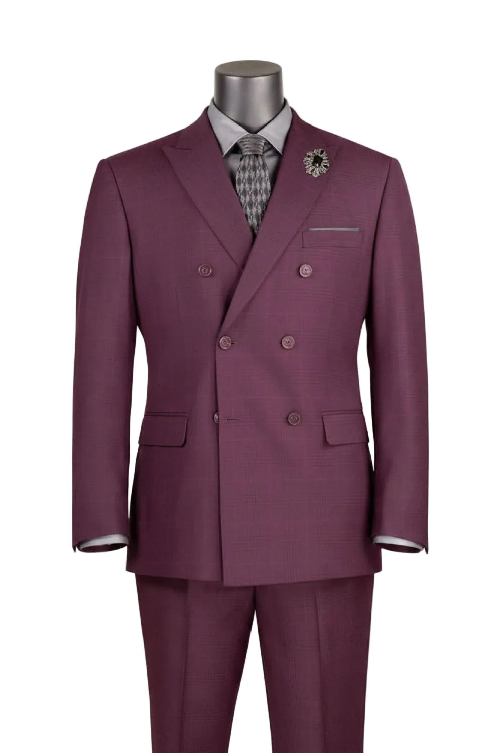 Alexander Collection - Regular Fit Burgundy Double Breasted 2 Piece Suit with Adjustable Waistband Pants