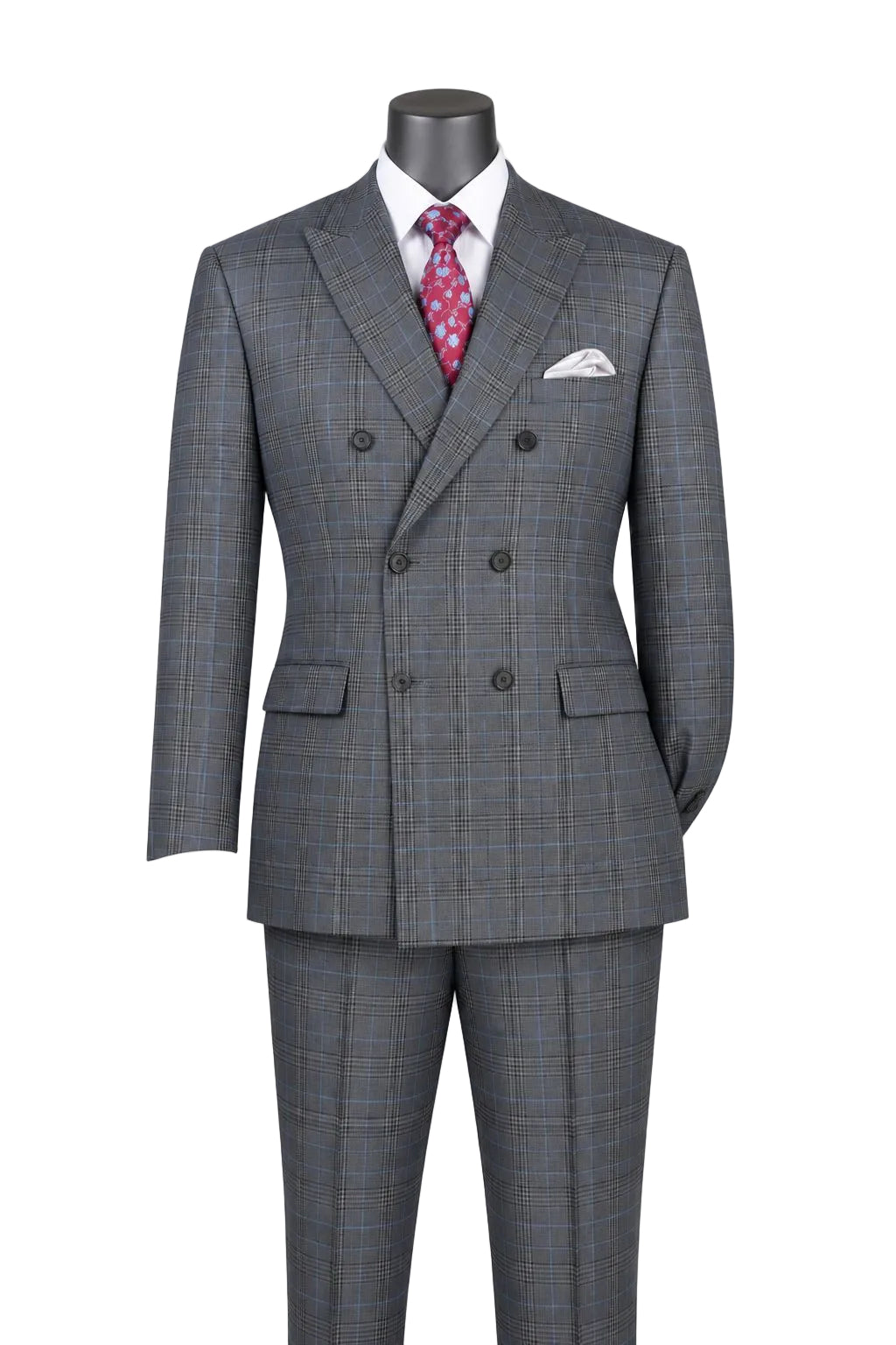Alexander Collection - Regular Fit Charcoal Glen Plaid Double Breasted 2-Piece Suit