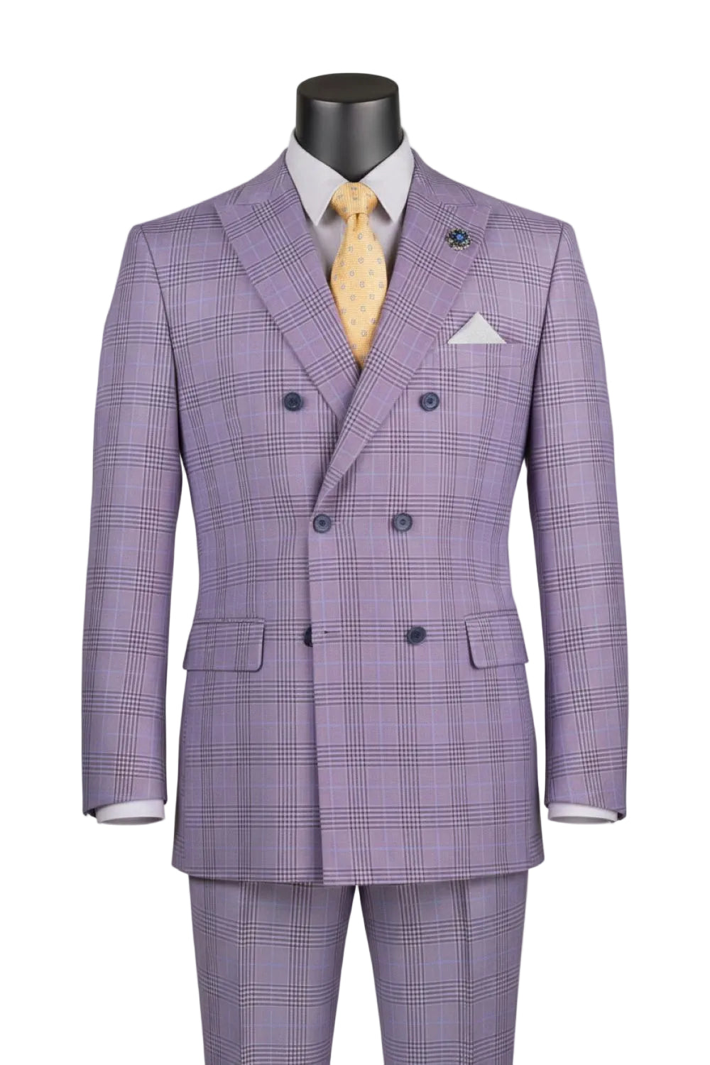 Alexander Collection - Regular Fit Light Purple Glen Plaid Double Breasted 2-Piece Suit