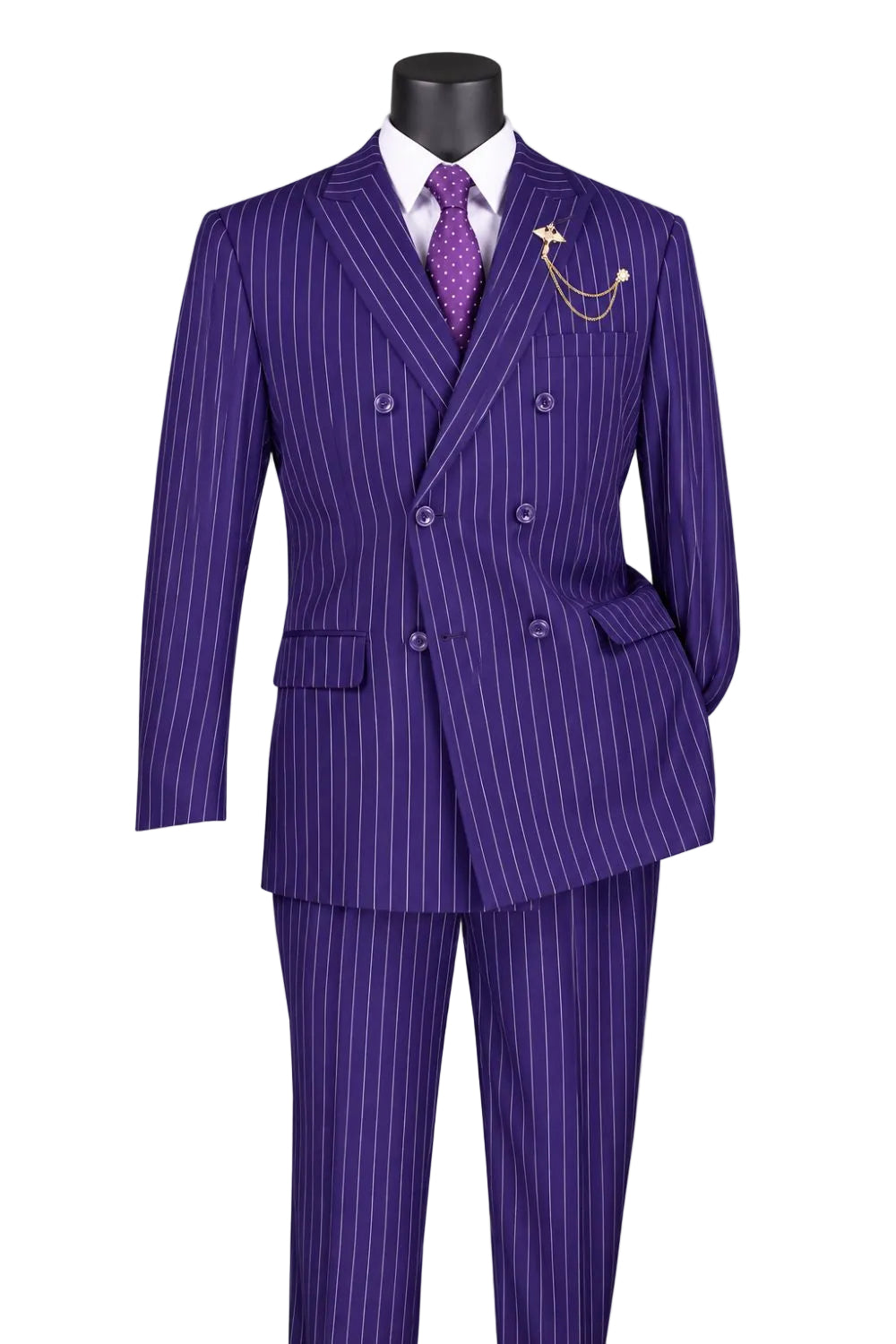 Rockefeller Collection - Double Breasted Stripe Suit Purple Regular Fit 2 Piece with Adjustable Waistband Pants