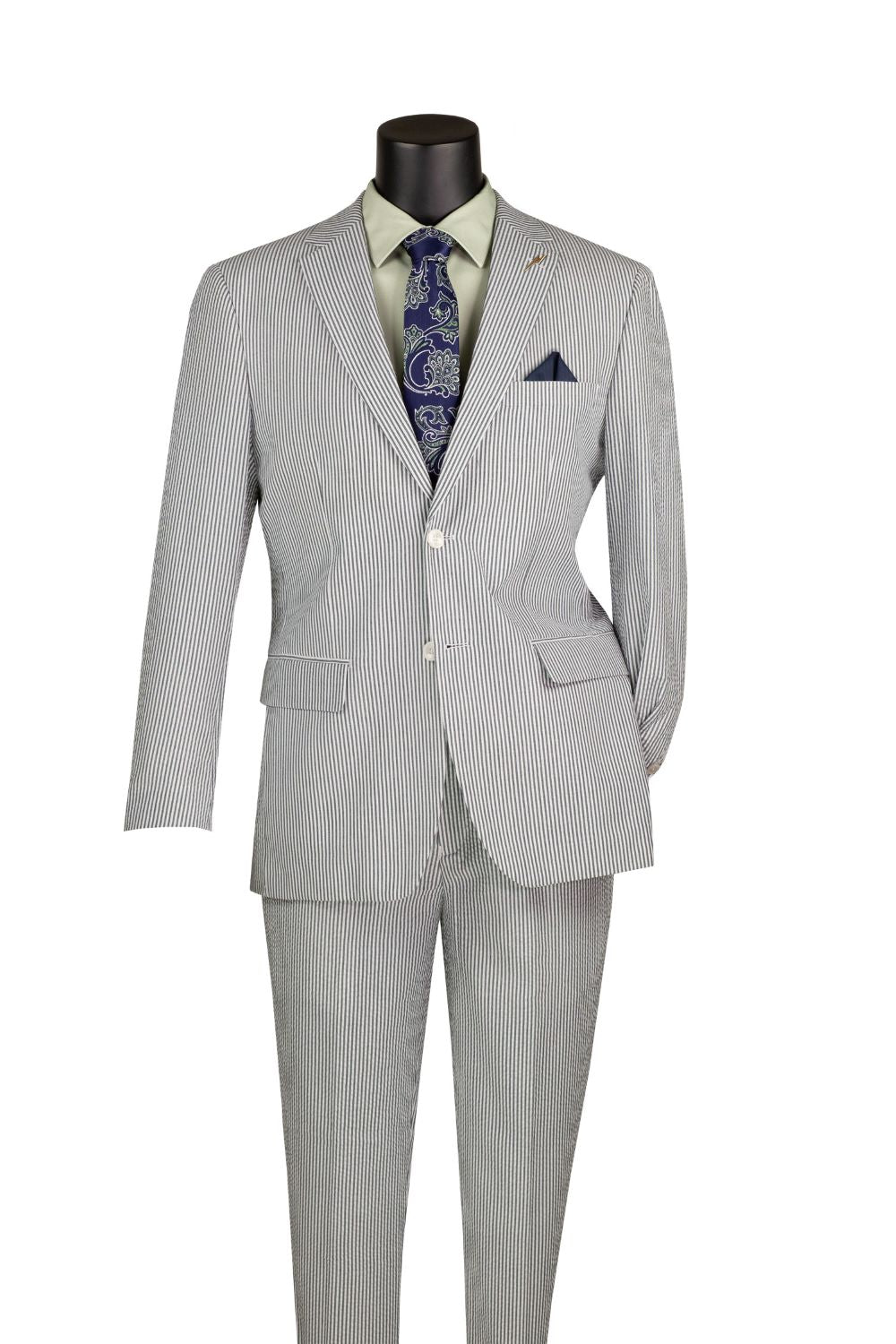 Modern Fit Summer 2 Piece 2 Button Suit Striped Seersucker in Green