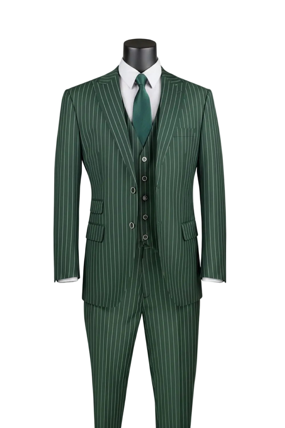 Odyssey Collection - Hunter Green Regular Fit Bold Stripes 3-Piece Suit With Adjustable Waistband Pants