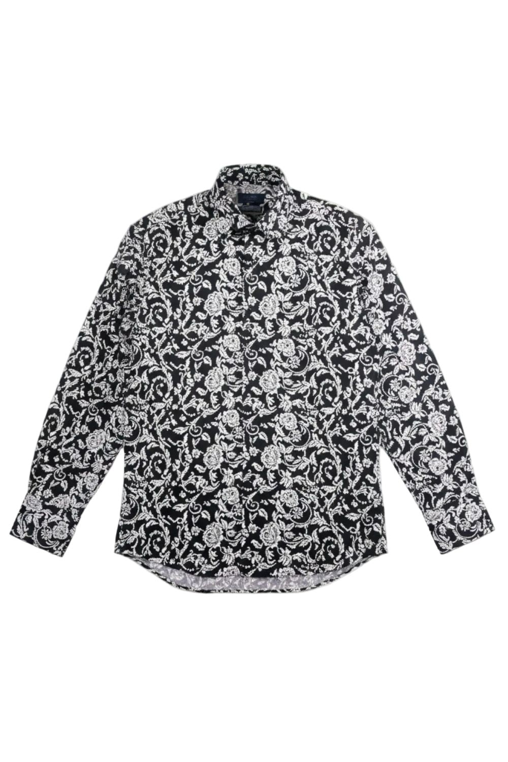 Men's Dress Shirt Regular Fit Paisley Pattern In Black/White M / Black/White