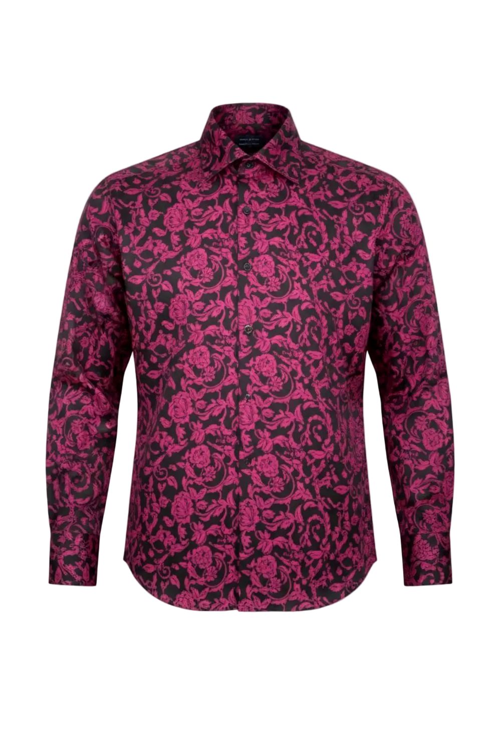 Men's Dress Shirt Regular Fit Paisley Pattern In Black/Fuchsia 3XL / Black/Fuchsia