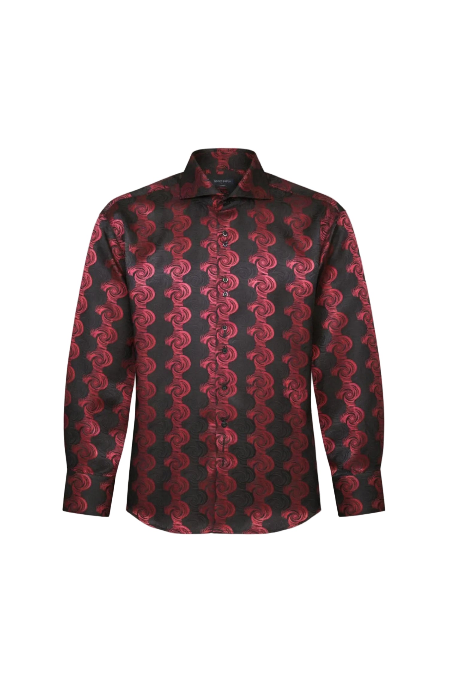 Dress Shirt Regular Fit Swirl Jacquard Pattern In Black/Red