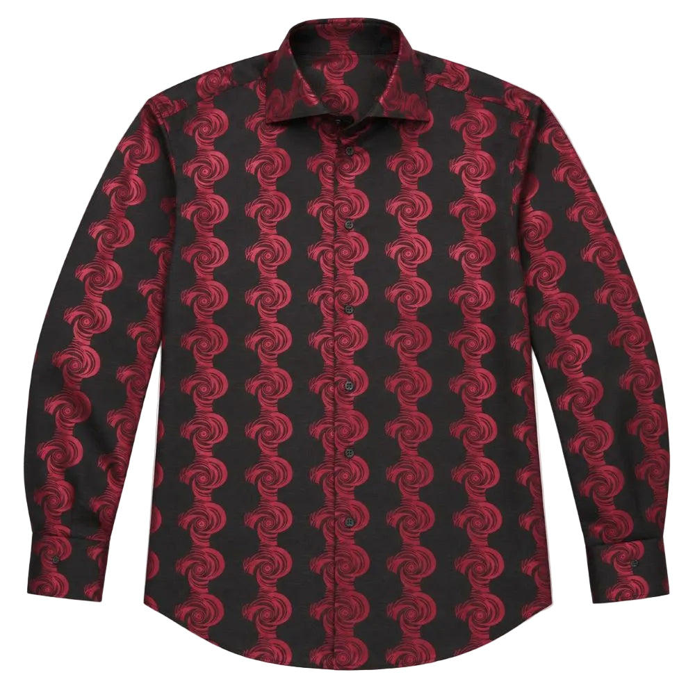 Dress Shirt Regular Fit Swirl Jacquard Pattern In Black/Red