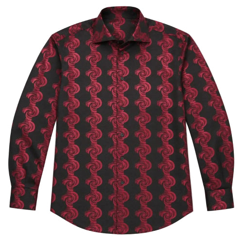 Dress Shirt Regular Fit Swirl Jacquard Pattern In Black/Red