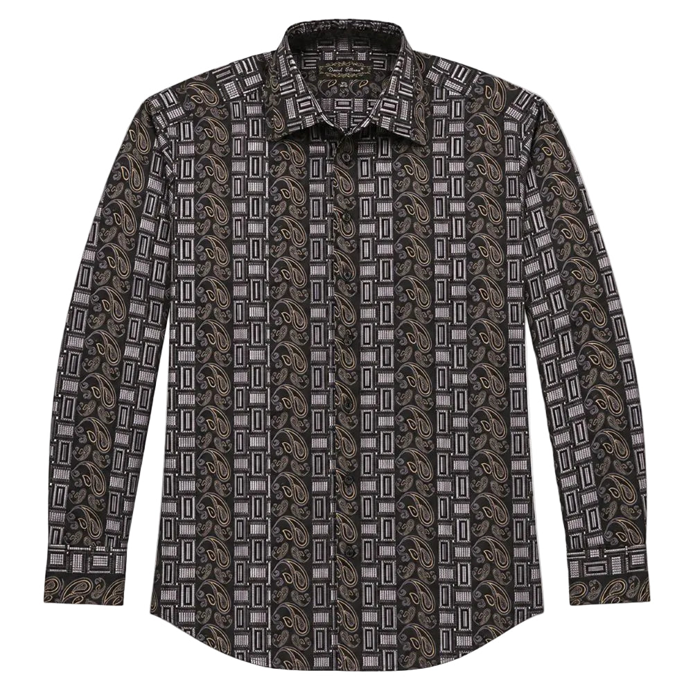 Dress Shirt Regular Fit Paisley And Check Design In Black