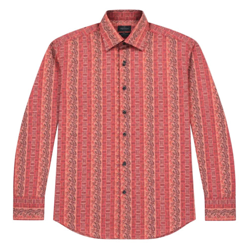 Dress Shirt Regular Fit Paisley And Check Design In Coral