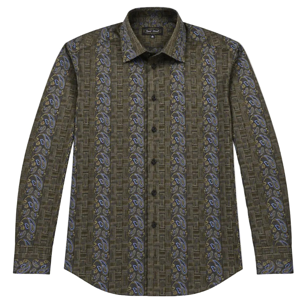 Dress Shirt Regular Fit Paisley And Check Design In Olive