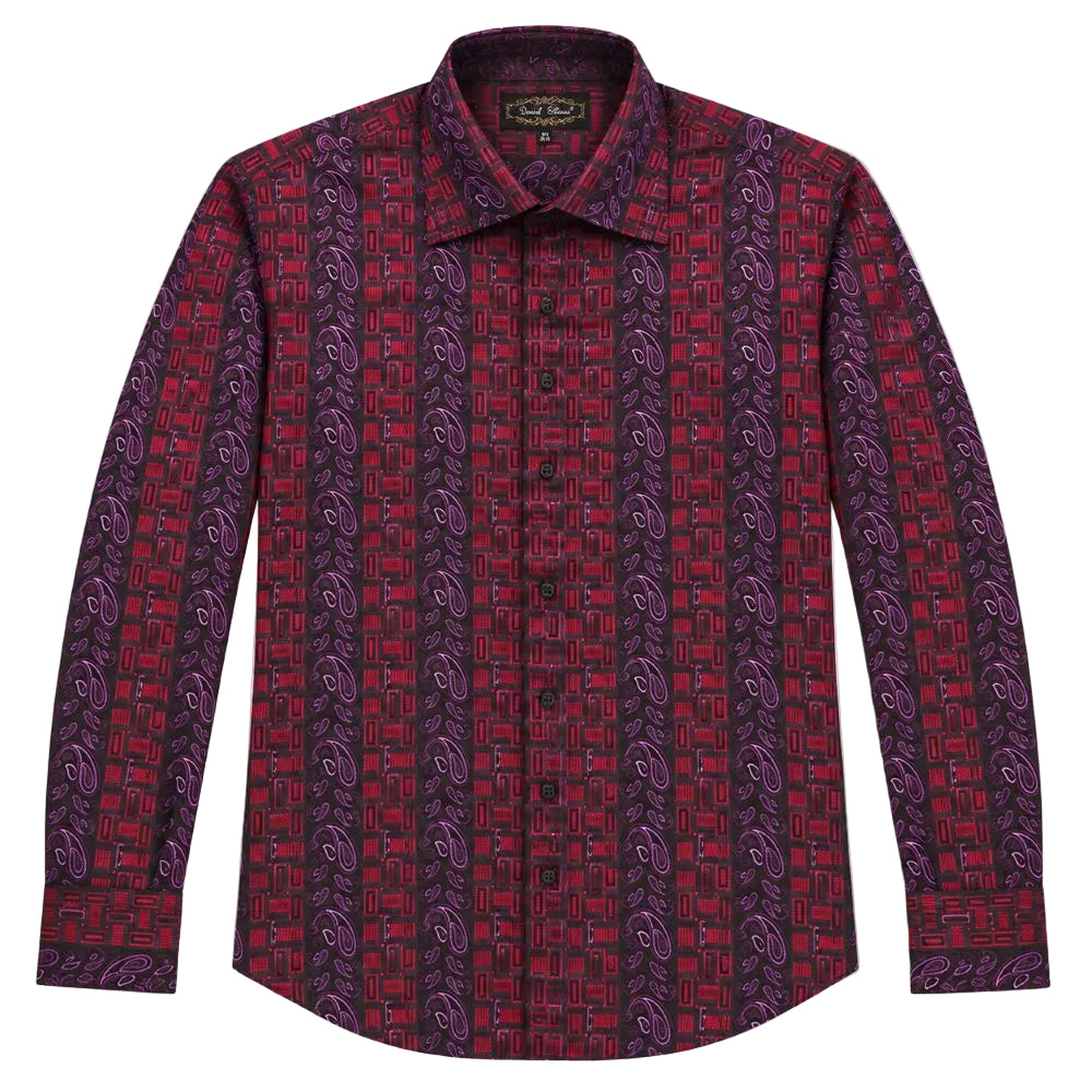 Dress Shirt Regular Fit Paisley And Check Design In Red