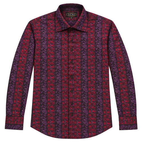 Dress Shirt Regular Fit Paisley And Check Design In Red