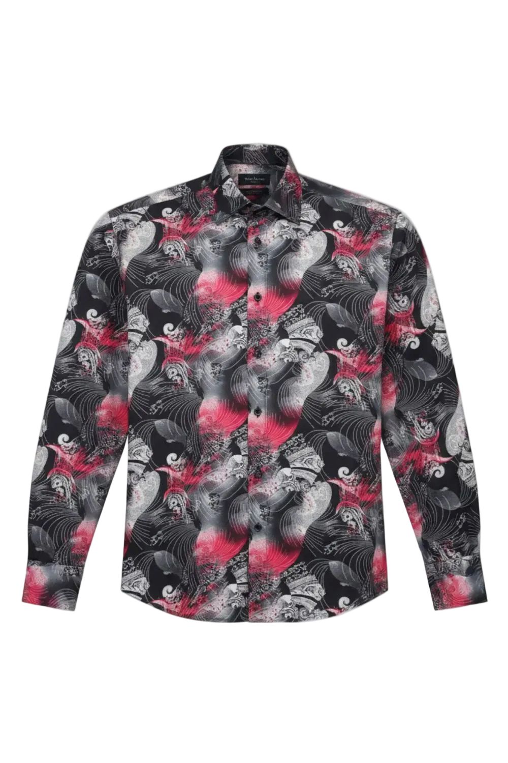 Dress Shirt Regular Fit Ukiyo-e Inspired Style Pattern In Black/Red