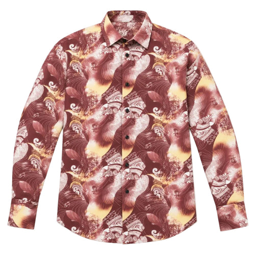 Dress Shirt Regular Fit Ukiyo-e Inspired Style Pattern In Brown