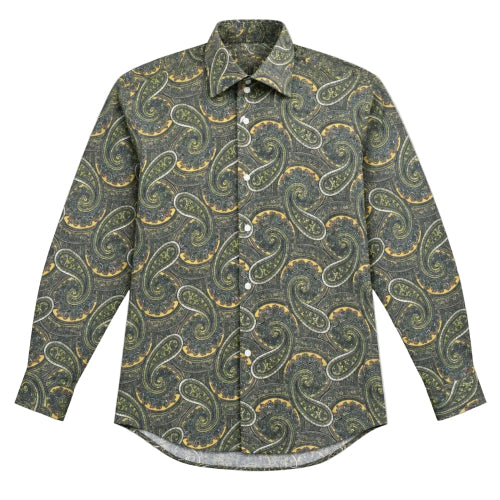 Dress Shirt Regular Fit Paisley Pattern In Mustard